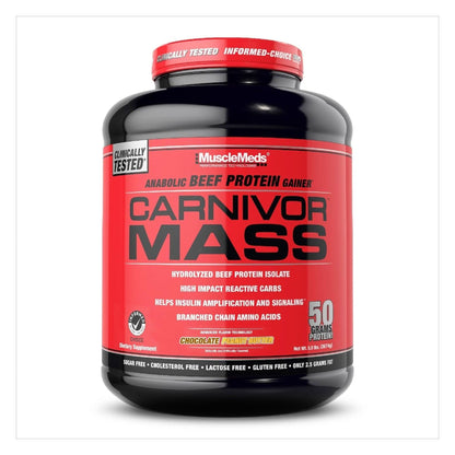 Musclemeds CARNIVOR Mass Gainer Beef Protein Isolate Shake, 50 Grams Protein, 125 Grams Carbs, 0 Fat, 0 Sugar, Lactose Free, Halal Certified, Chocolate Peanut Butter, 6 Pound