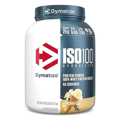 Dymatize ISO 100 Whey Protein Powder with 25G of Hydrolyzed 100% Whey Isolate, Gluten Free, Fast Digesting, Gourmet, 3 Pound, Vanilla, 3 Pound, 48 Oz