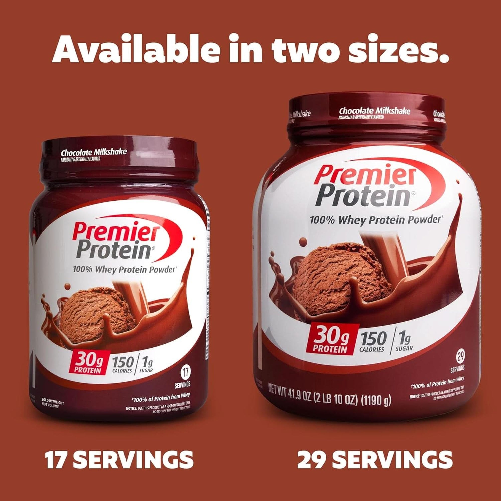 Premier Protein Protein Powder, 30G Protein, 1G Sugar, No Soy Ingredients, Gluten Free, Chocolate Milkshake, 29 Servings, 41.9Oz