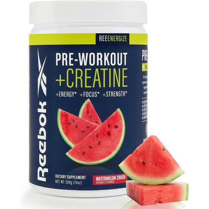 Reebok Reeenergize Pre-Workout + Creatine | 200MG Caffeine, 3G Creatine, 4G Citrulline | Energy, Focus, Strength | Nitric Oxide Booster | 25 Servings | Watermelon Crush