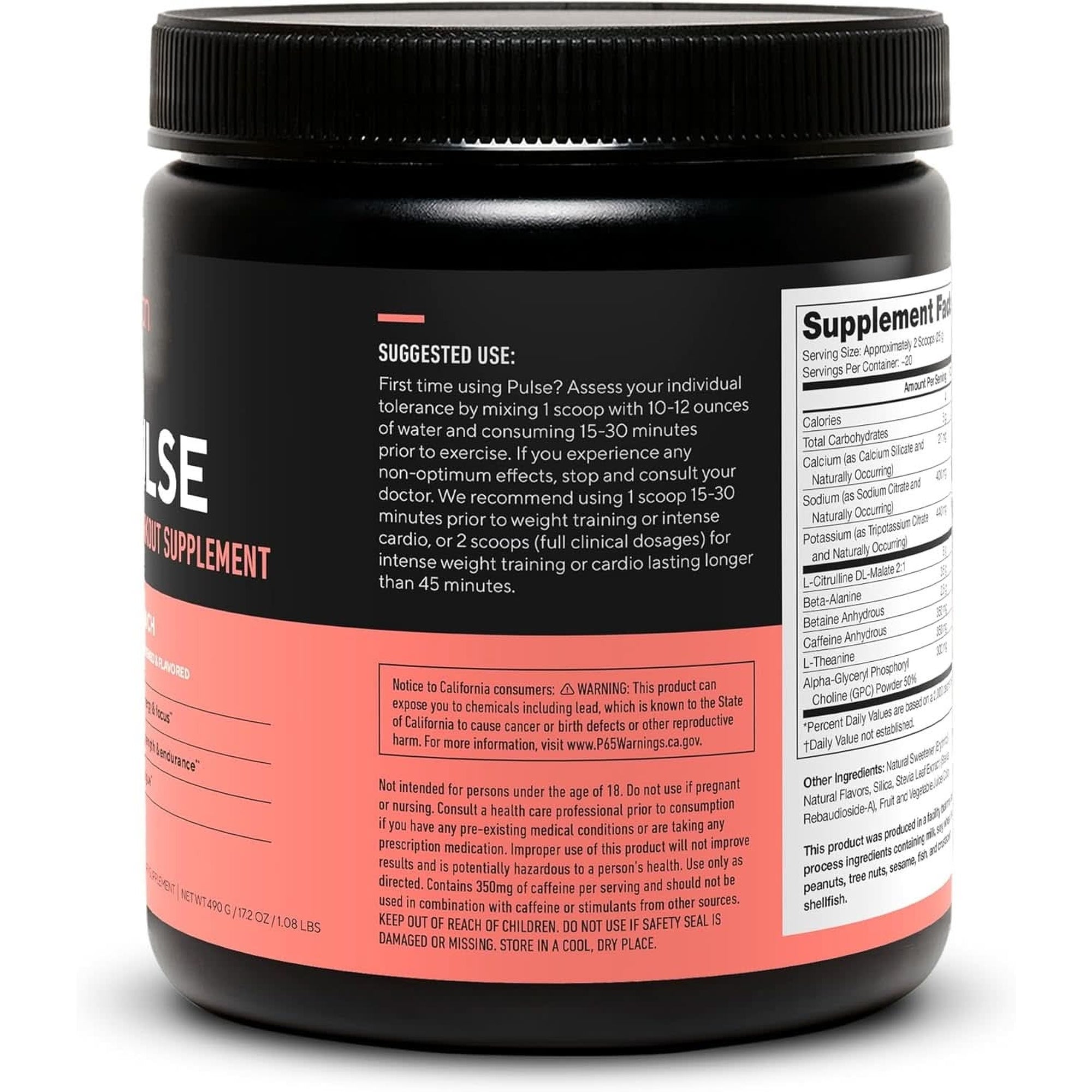 LEGION Pulse Pre Workout Supplement - All Natural Nitric Oxide Preworkout Drink to Boost Energy, Creatine Free, Naturally Sweetened, Beta Alanine, Citrulline, Alpha GPC (Fruit Punch)