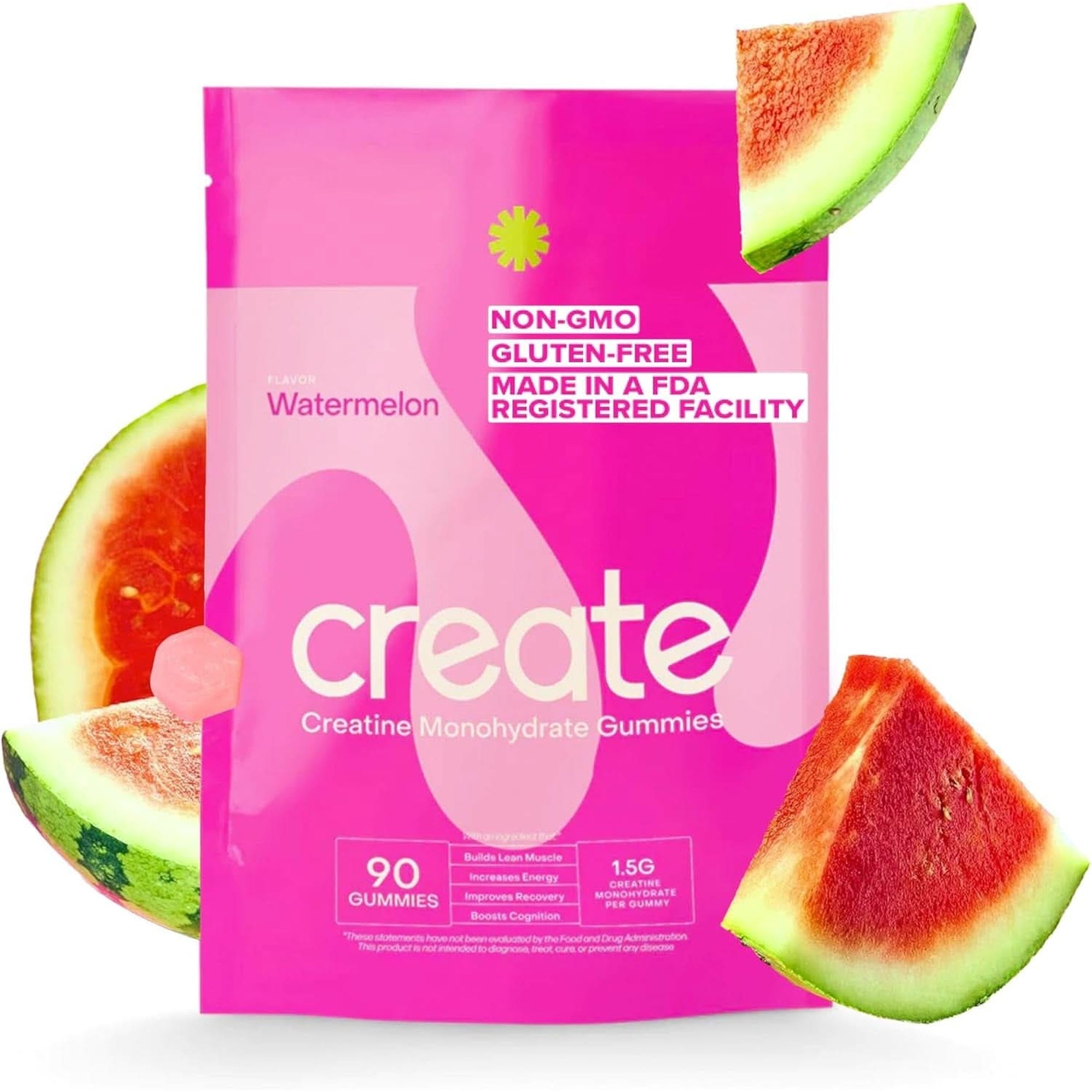 Create Creatine Monohydrate Gummies for Men & Women, Boost Focus, Strength, and Endurance, Anti-Melting Formula, Vegan, Gluten-Free, Non-Gmo, 1.5G of Creatine per Gummy (Orange, 90 Ct)