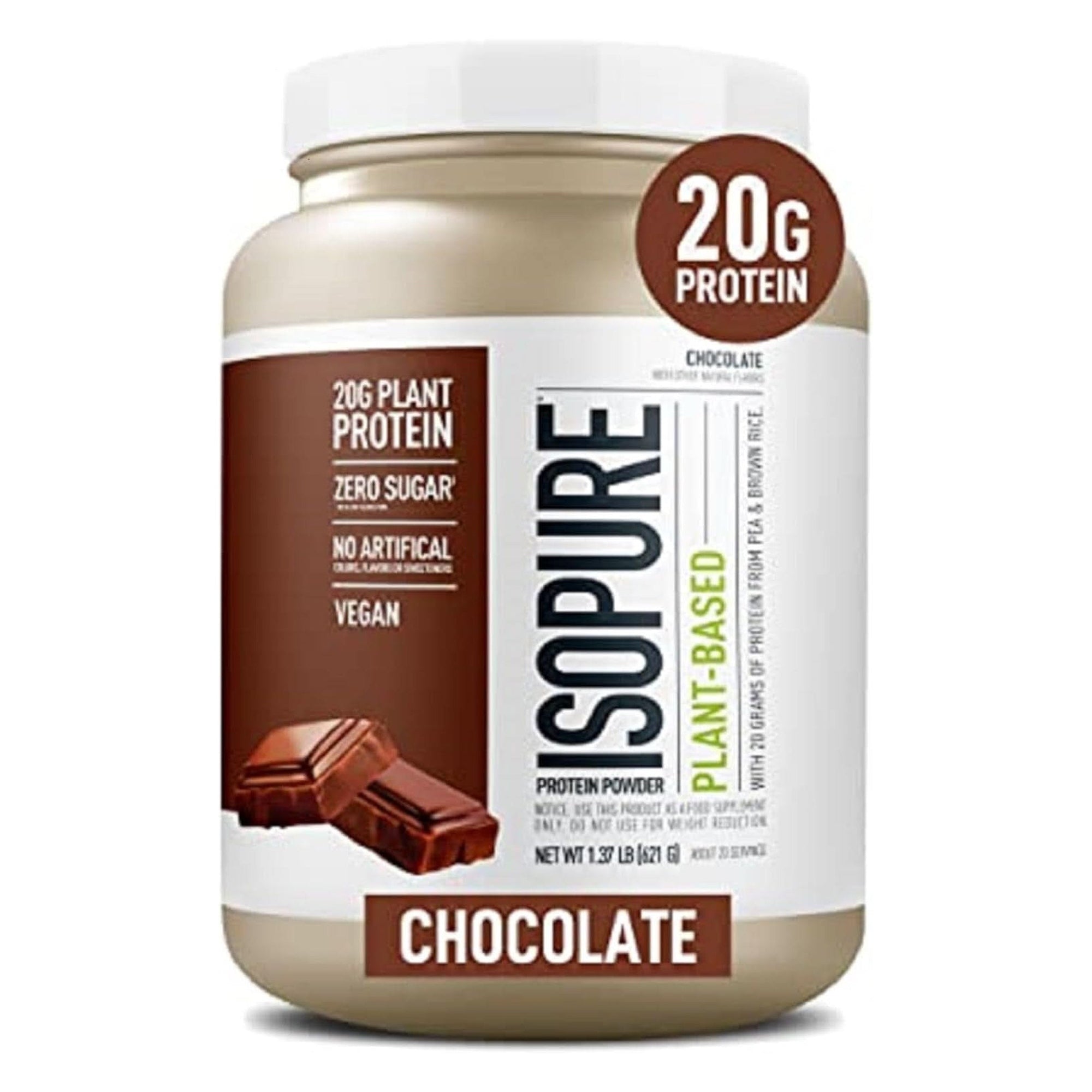 Isopure Chocolate Vegan Protein Powder, with Monk Fruit Sweetener & Amino Acids, Post Workout Recovery, Sugar Free, Plant Based, Organic Pea Protein, Dairy Free, 20 Servings (Packaging May Vary)