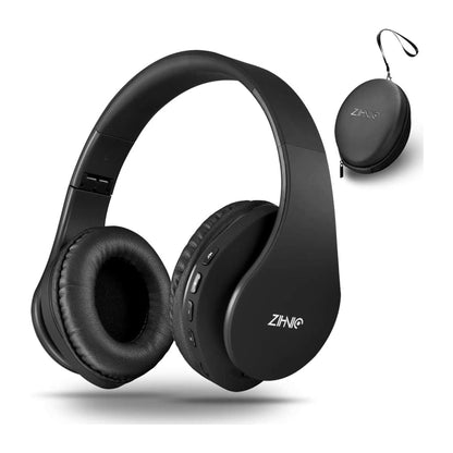 ZIHNIC Bluetooth Headphones Over-Ear, Foldable Wireless and Wired Stereo Headset Micro SD/TF, FM for Cell Phone,Pc,Soft Earmuffs &Light Weight for Prolonged Wearing Black