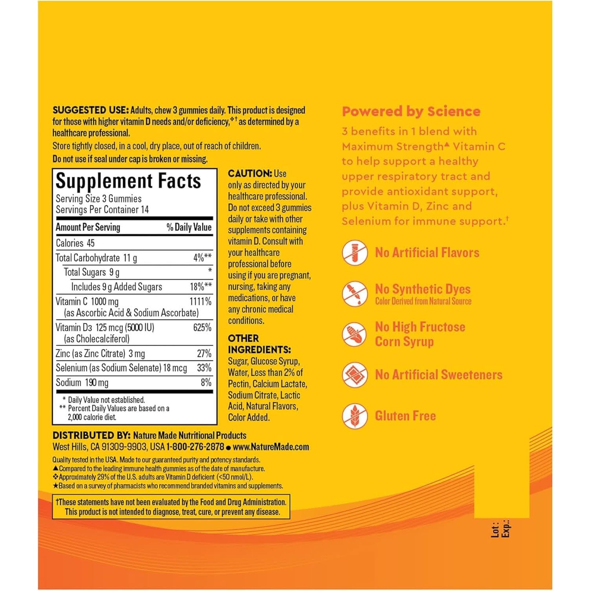 Nature Made Wellblends Immunemax Gummies, Vitamin C 1000Mg + Zinc, Selenium, & Vitamin D3 5000 IU, Immune Support Supplement, 42 Gummies