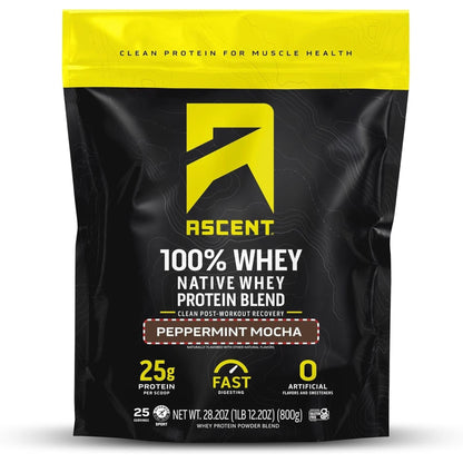 Ascent 100% Whey Protein Powder - Post Workout Whey Protein Isolate, Zero Artificial Flavors & Sweeteners, Soy & Gluten Free, 5.5G BCAA, 2.6G Leucine, Essential Amino Acids, Vanilla Bean 2 Lb