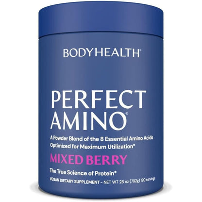 Bodyhealth Perfectamino Powder - BCAA and EAA Powder for Pre and Post Workout - Amino Acid Energy Drink Powder for Men and Women to Support Lean Muscle and Recovery - Mixed Berry - 30 Servings