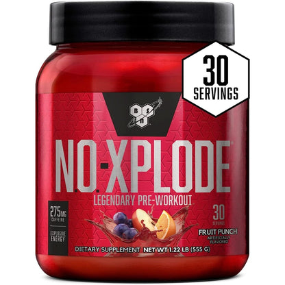 BSN N.O.-XPLODE Pre Workout Supplement with Creatine, Beta-Alanine, and Energy, Flavor: Fruit Punch, 60 Servings