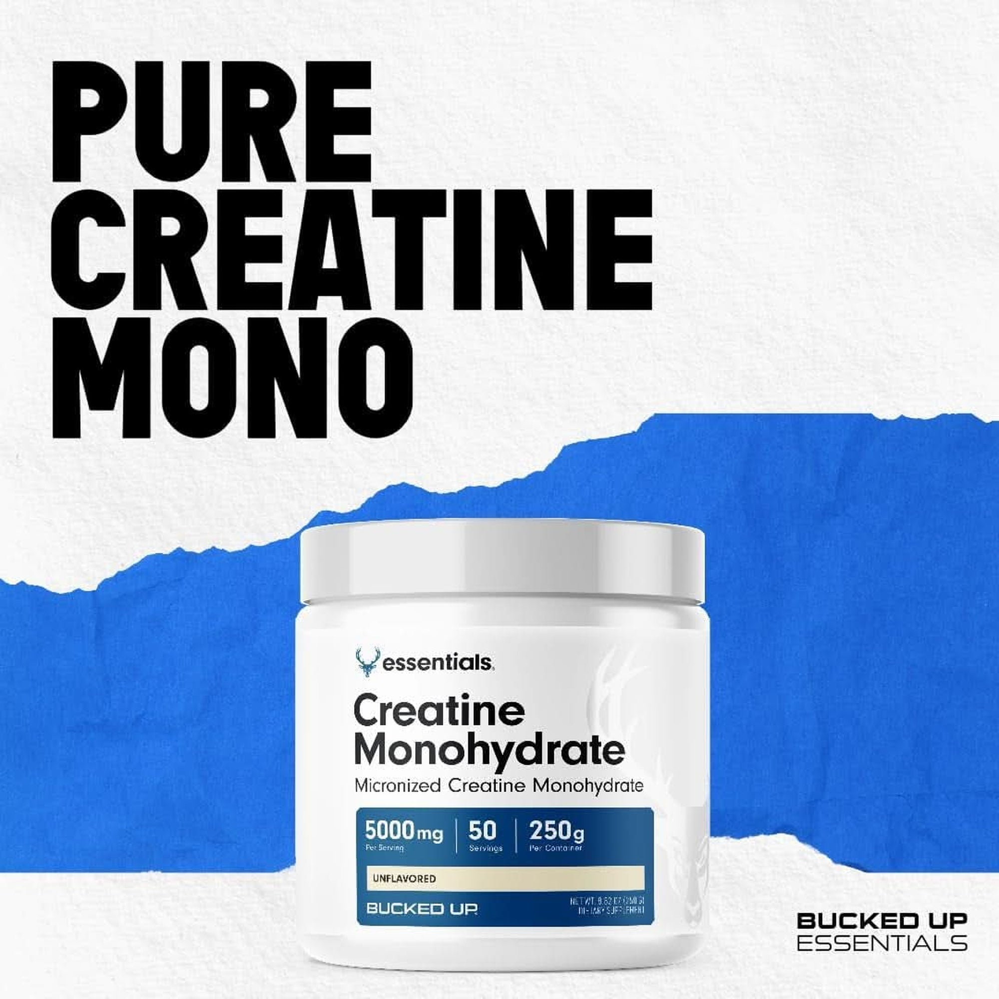 Bucked up Creatine Monohydrate Micronized Powder 250 G, Unflavored (50 Serv.) 5000Mg per Serv. Creatina Monohidrata