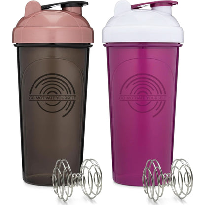 GOMOYO 2-Pack - 28-Ounce Shaker Bottle White, Black , Blender Protein Shaker Whisk, Bulk Protein Drink and Pre-Workout Shaker Cups, Dishwasher Safe & BPA Free