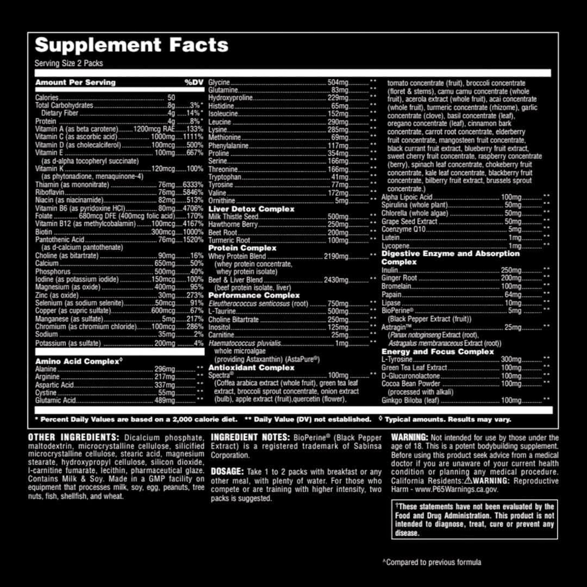 Animal Pak - Convenient Multivitamin for Men & Women Daily All-In-One Vitamin & Supplement Pack - Zinc, Vitamins C, B, D, Amino Acids, and Immune Support - Sports Nutrition Performance - 44 Count