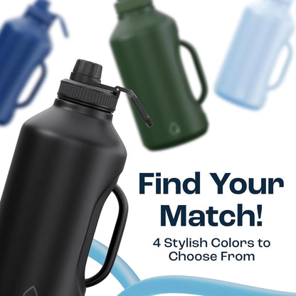 AQUAFIT Insulated Water Bottle 64 Oz with Handle - Straw and Chug Lid - Stainless Steel Water Bottles - 64 Oz Water Bottle - 64Oz Insulated Water Bottle with Straw 64 Ounces, Midnight Black