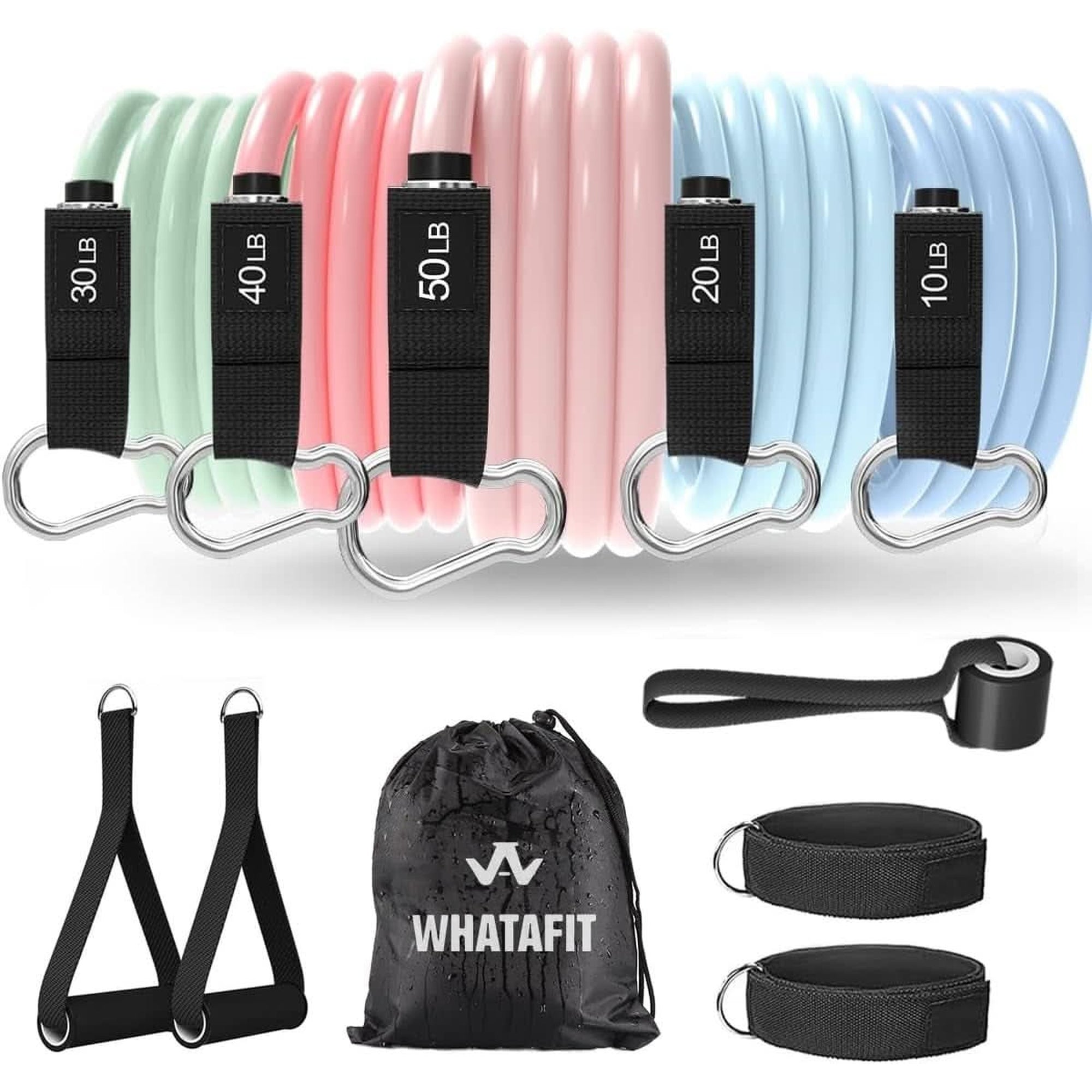 WHATAFIT Resistance Bands, Exercise Bands，Resistance Bands for Working Out, Work Out Bands with Handles for Men and Women Fitness, Strength Training Home Gym Equipment