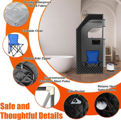 Portable Sauna for Home, Personal Steam Sauna Box, Indoor Sauna Tent at Home Full Body with 1000W 2.6L Steamer, Timer, Remote Control, Folding Chair, 9 Levels Heating, 2.6' X 2.6' X 5.9'