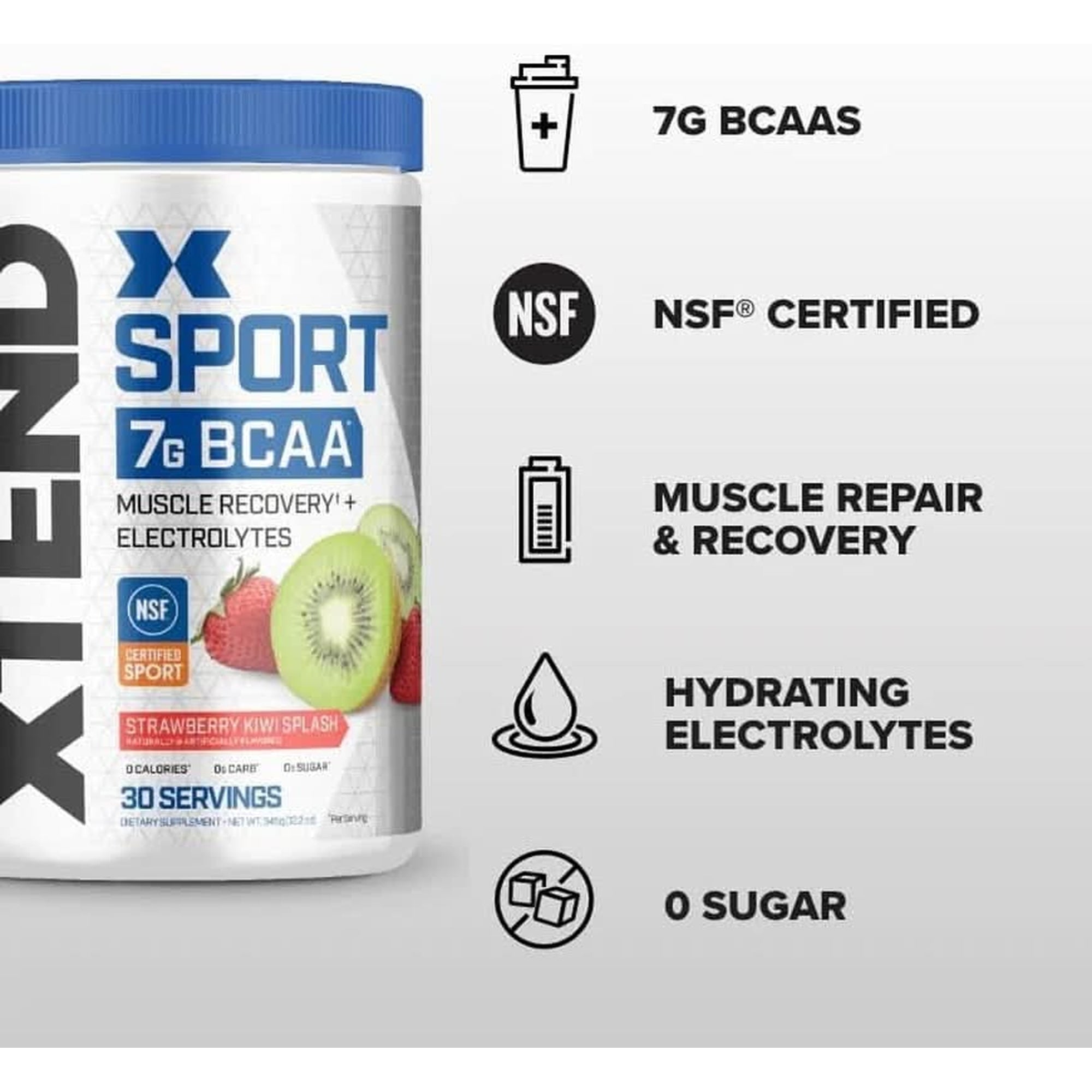 XTEND Sport BCAA Powder Strawberry Kiwi Splash - Electrolyte Powder for Recovery & Hydration with Amino Acids - 30 Servings