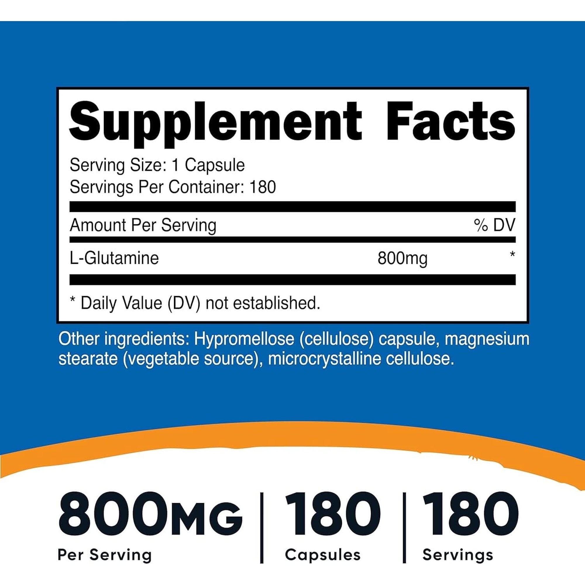 Nutricost L-Glutamine 800Mg, 180 Capsules - Gluten Free, Non-Gmo