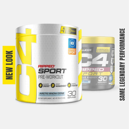 C4 Ripped Sport Pre Workout Powder Arctic Snow Cone - NSF Certified for Sport + Sugar Free Preworkout Energy Supplement for Men & Women - 135Mg Caffeine + Weight Loss - 30 Servings