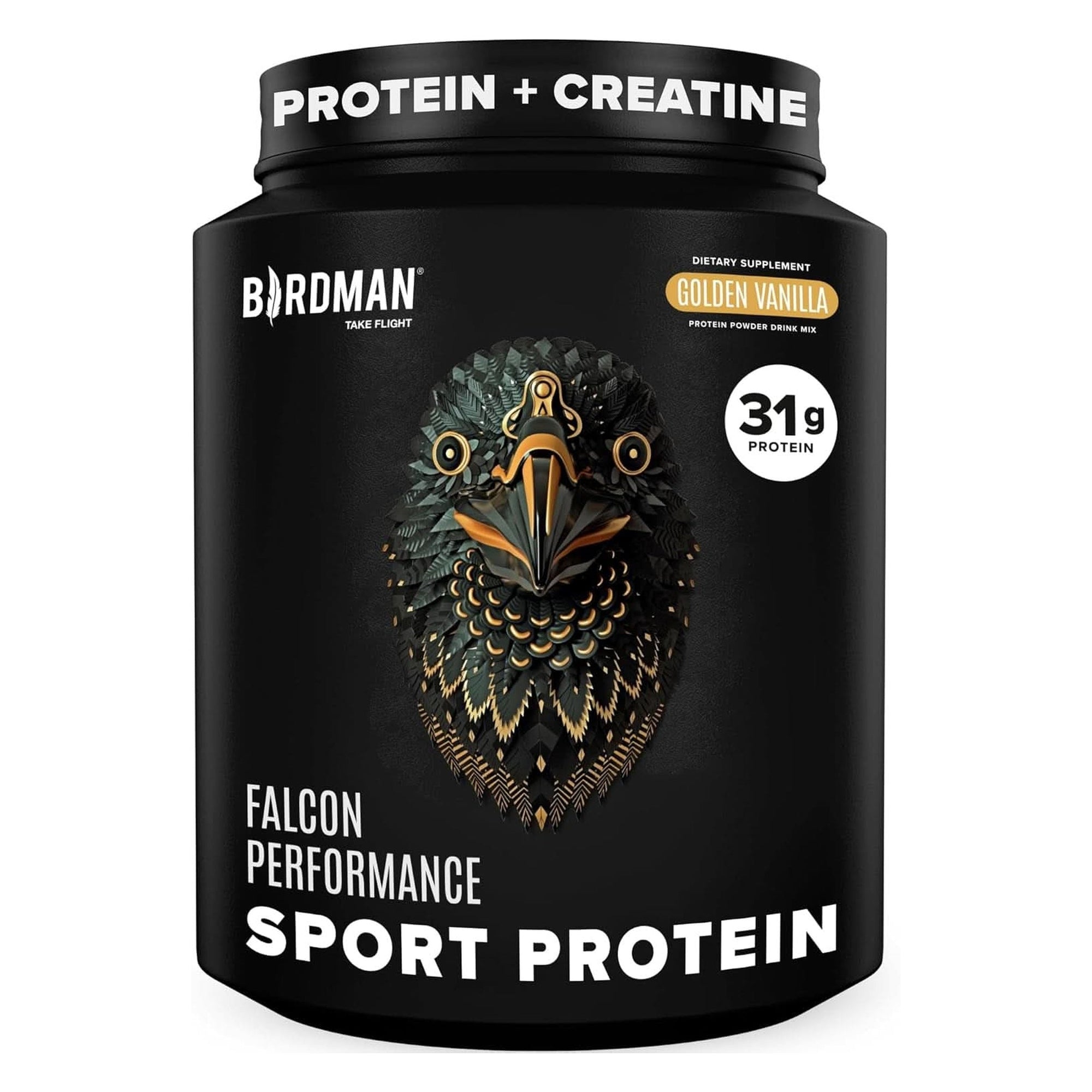 BIRDMAN Falcon Performance Vegan Protein Powder, 31G Protein, 5G Creatine, 5G BCAA, Probiotics, Electrolytes, Pre Workout, Low Carb, Sugar Free & Dairy Free, Plant Based Vanilla Protein -19 Servings