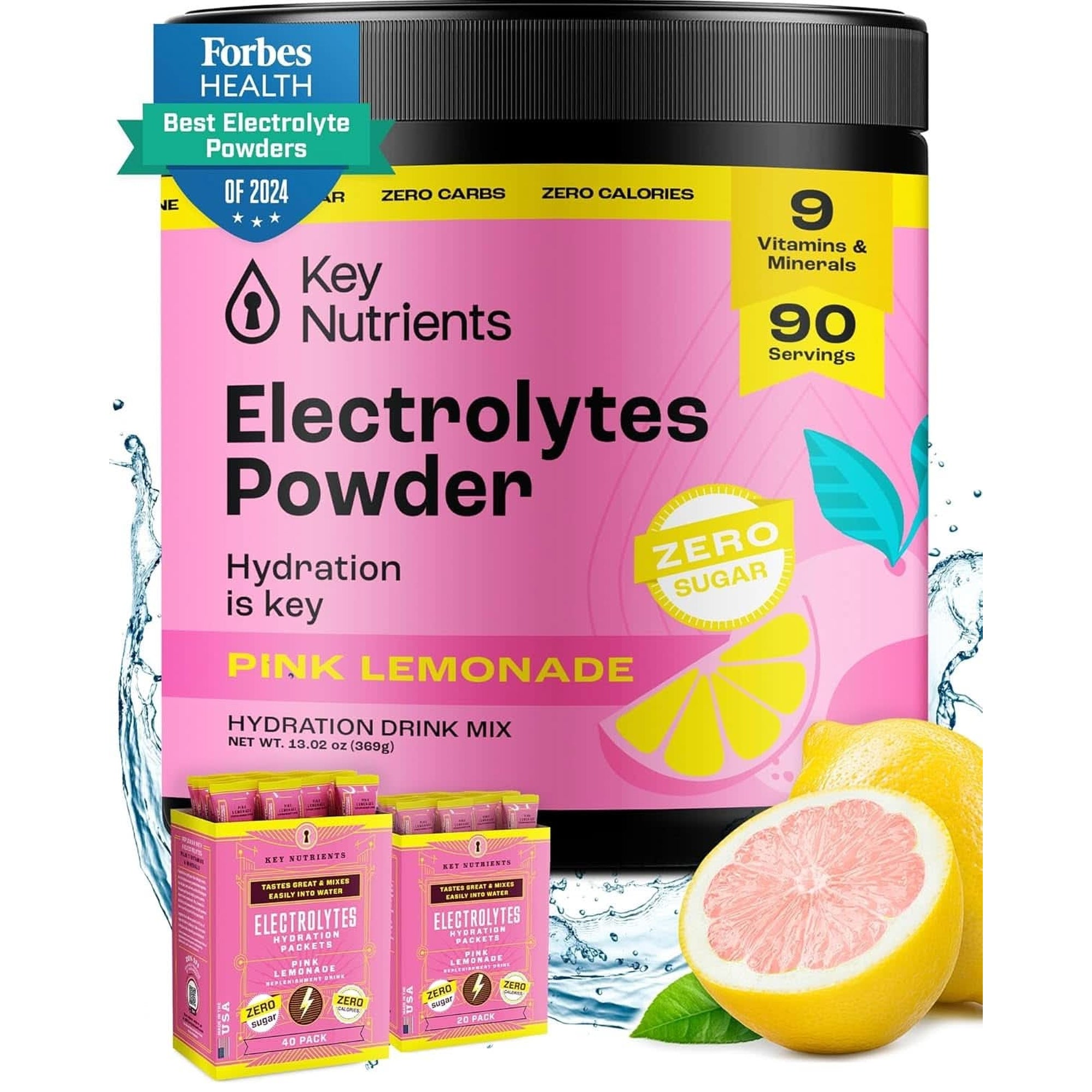 KEY NUTRIENTS Multivitamin Electrolytes Powder No Sugar - Sweet Blue Raspberry Electrolyte Powder - Endurance & Energy Supplement - Hydration Powder - No Calories - 90 Servings - Made in USA