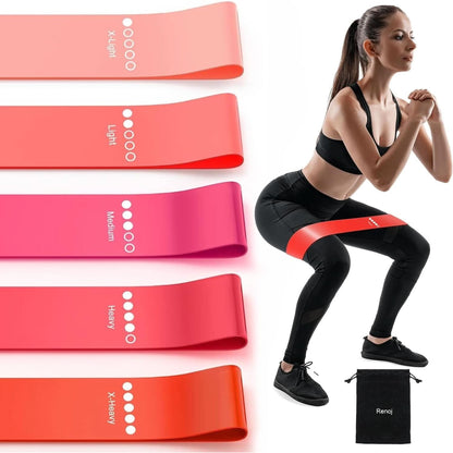 Renoj Resistance Bands for Working Out, Elastic Exercice Loop Bands for Physical Therapy, 5 Set of Stretch Bands for Booty Legs, with Instruction Manual and Carry Bag