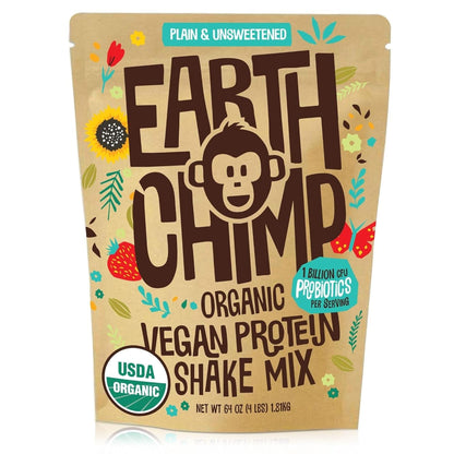 Earthchimp Organic Vegan Protein Powder - with Probiotics - Non GMO, Dairy Free, Non Whey, Plant Based Protein Powder for Women and Men, Gluten Free - 26 Servings 32 Oz (Vanilla)