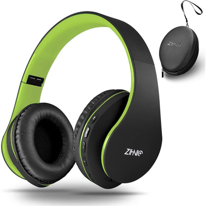 ZIHNIC Bluetooth Headphones Over-Ear, Foldable Wireless and Wired Stereo Headset Micro SD/TF, FM for Cell Phone,Pc,Soft Earmuffs &Light Weight for Prolonged Wearing Black