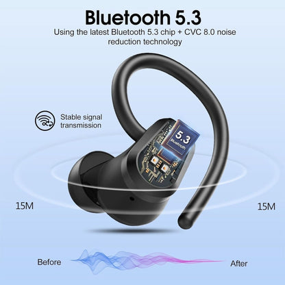 Wireless Earbuds, 2023 Bluetooth Headphones 5.3 Sport, 50H Ear Buds with Earhooks, Dual LED Displaybluetooth Earbuds, Deep Bass Stereo Noise Cancelling Headphones, IP7 Waterproof Running Earphones