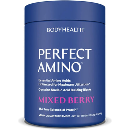 Bodyhealth Perfectamino Powder - BCAA and EAA Powder for Pre and Post Workout - Amino Acid Energy Drink Powder for Men and Women to Support Lean Muscle and Recovery - Mixed Berry - 30 Servings