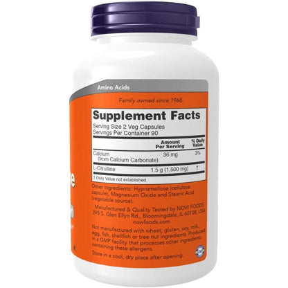 NOW Foods Supplements, L-Citrulline 750 Mg, Supports Protein Metabolism*, Amino Acid, 180 Veg Capsules