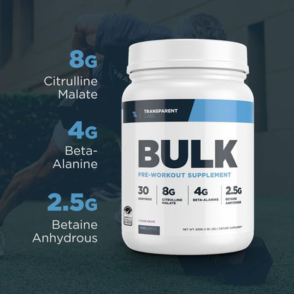 Transparent Labs Bulk Pre Workout Powder - Naturally Sweetened Advanced Pre-Workout Formula for Muscle Building and Strength - 30 Servings, Blue Raspberry