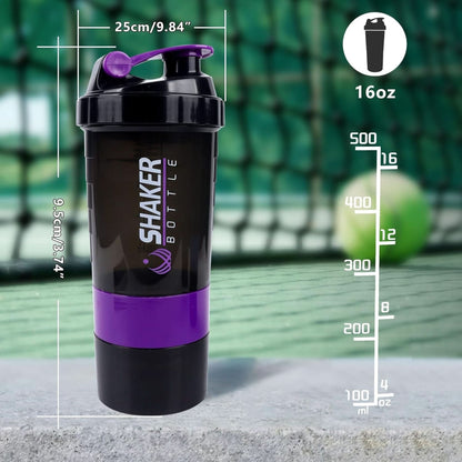 Shaker Bottle Protein Shaker Bottles with Storage and Mix Ball, 16OZ Sports Water Bottle with Pill Organizer,Leak Proof Portable Shaker Bottles for Protein Mixes and Pre Work Out,Bpa Free Purple