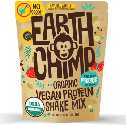 Earthchimp Organic Vegan Protein Powder - with Probiotics - Non GMO, Dairy Free, Non Whey, Plant Based Protein Powder for Women and Men, Gluten Free - 26 Servings 32 Oz (Vanilla)