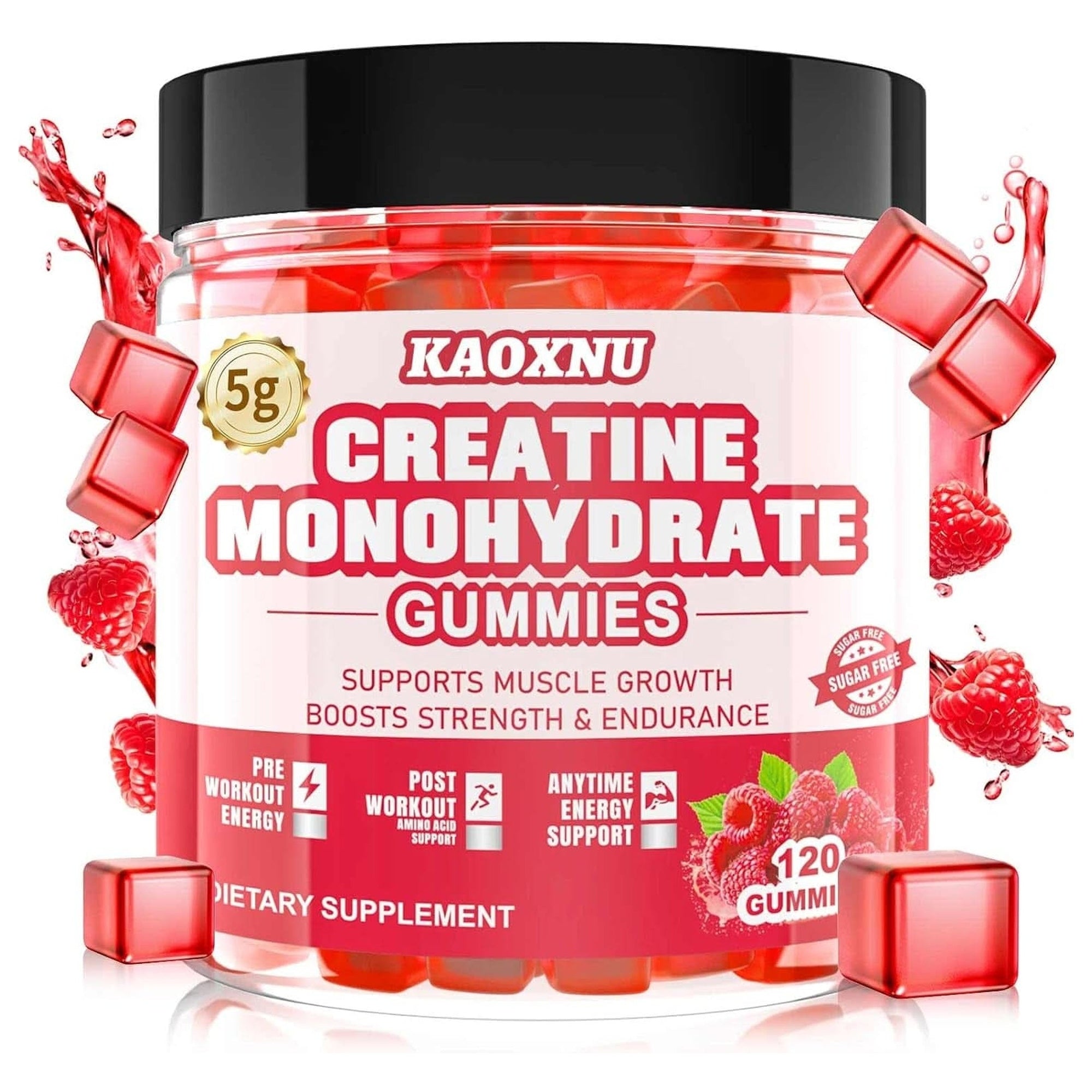 Creatine Monohydrate Gummies for Men & Women 120 CT - 5000Mg of Creatine Monohydrate per Serving - Sugar Free Chewable Creatine for Muscle Strength, Muscle Builder, Energy Boost (Raspberry Flavor)