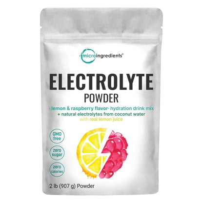 Micro Ingredients Hydration Electrolyte Powder, 2Lbs (139 Servings), Keto & No Sugar - High Potassium (1000Mg) with Lemon Raspberry Flavored - Made with Real Lemon Juice & Coconut Water - Non-Gmo