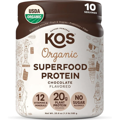 KOS Vegan Protein Powder Erythritol Free, Chocolate - Organic Pea Protein Blend, Plant Based Superfood Rich in Vitamins & Minerals - Keto, Dairy Free - Meal Replacement for Women & Men, 28 Servings