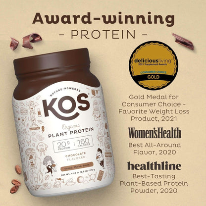 KOS Vegan Protein Powder Erythritol Free, Chocolate - Organic Pea Protein Blend, Plant Based Superfood Rich in Vitamins & Minerals - Keto, Dairy Free - Meal Replacement for Women & Men, 28 Servings