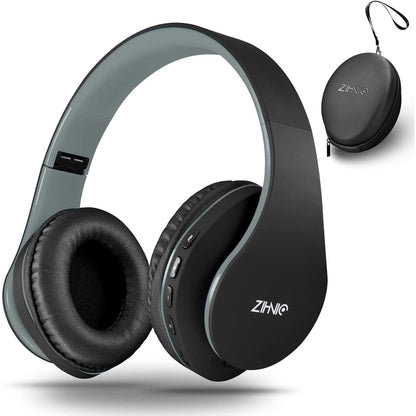 ZIHNIC Bluetooth Headphones Over-Ear, Foldable Wireless and Wired Stereo Headset Micro SD/TF, FM for Cell Phone,Pc,Soft Earmuffs &Light Weight for Prolonged Wearing Black