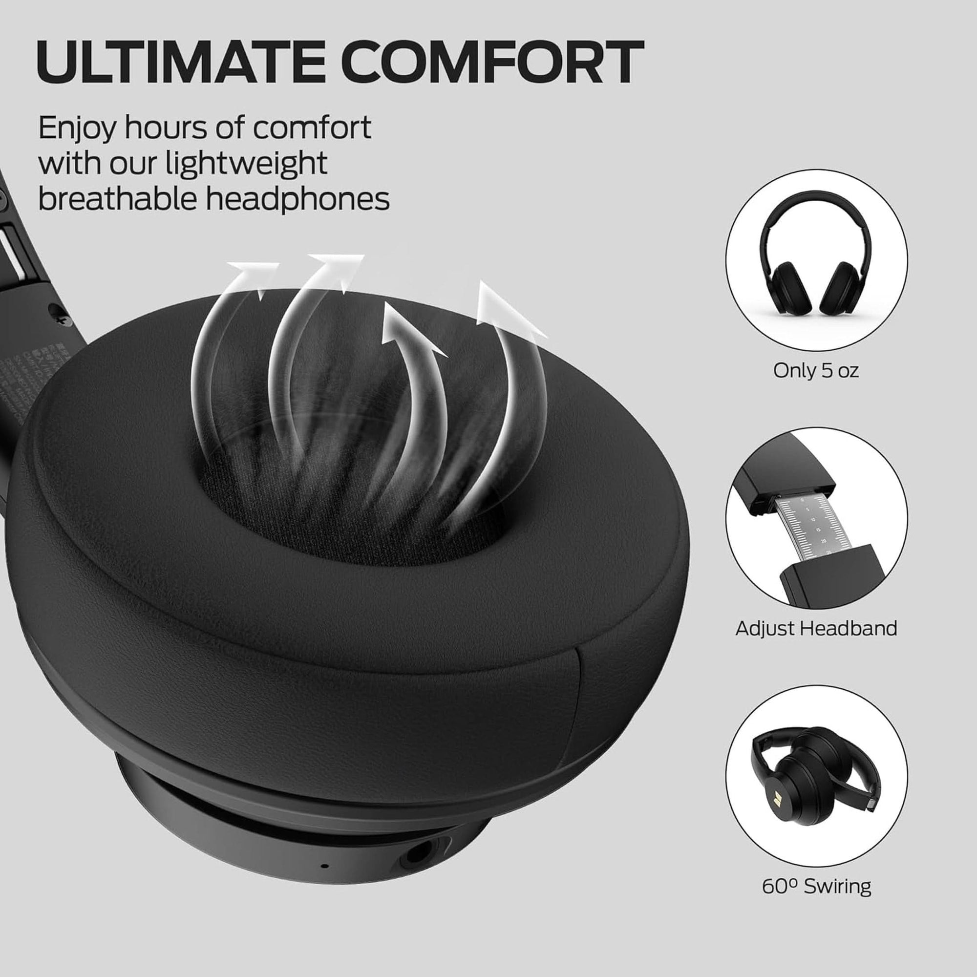 Monster Mission 100 Bluetooth Headphones, over Ear Headphones with Immersive Bass, Crystal Clear Call, 40H Playtime, Bluetooth 5.4, Comfortable Fit Wireless Headset for Travel Work Black