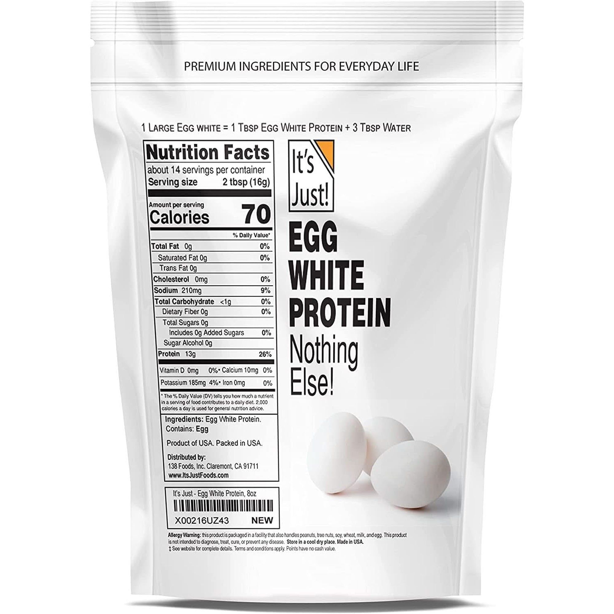 It'S Just! - Egg White Protein Powder, Made in USA from Cage-Free Eggs, Dried Egg Whites (Unflavored, 8Oz)