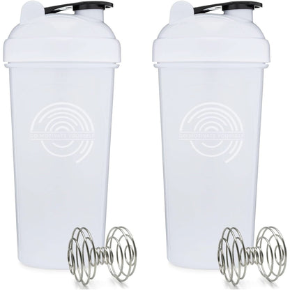 GOMOYO 2-Pack - 28-Ounce Shaker Bottle White, Black , Blender Protein Shaker Whisk, Bulk Protein Drink and Pre-Workout Shaker Cups, Dishwasher Safe & BPA Free