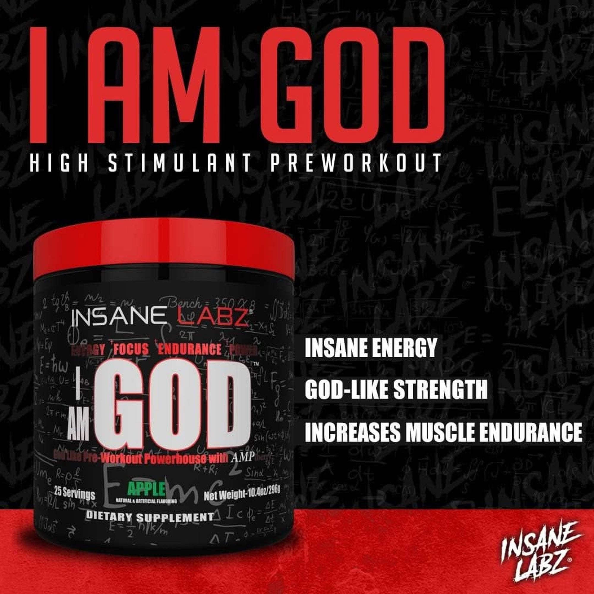 Insane Labz I Am God Pre Workout, High Stim Pre Workout Powder Loaded with Creatine and DMAE Bitartrate Fueled by Ampiberry, Energy Focus Endurance Muscle Growth,25 Srvgs,Drink Ye All of It