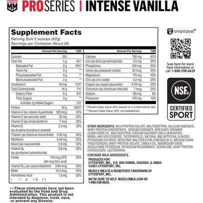 Muscle Milk Pro Series Protein Powder Supplement, Intense Vanilla, 5 Pound, 28 Servings, 50G Protein, 3G Sugar, 20 Vitamins & Minerals, NSF Certified for Sport, Workout Recovery, Packaging May Vary