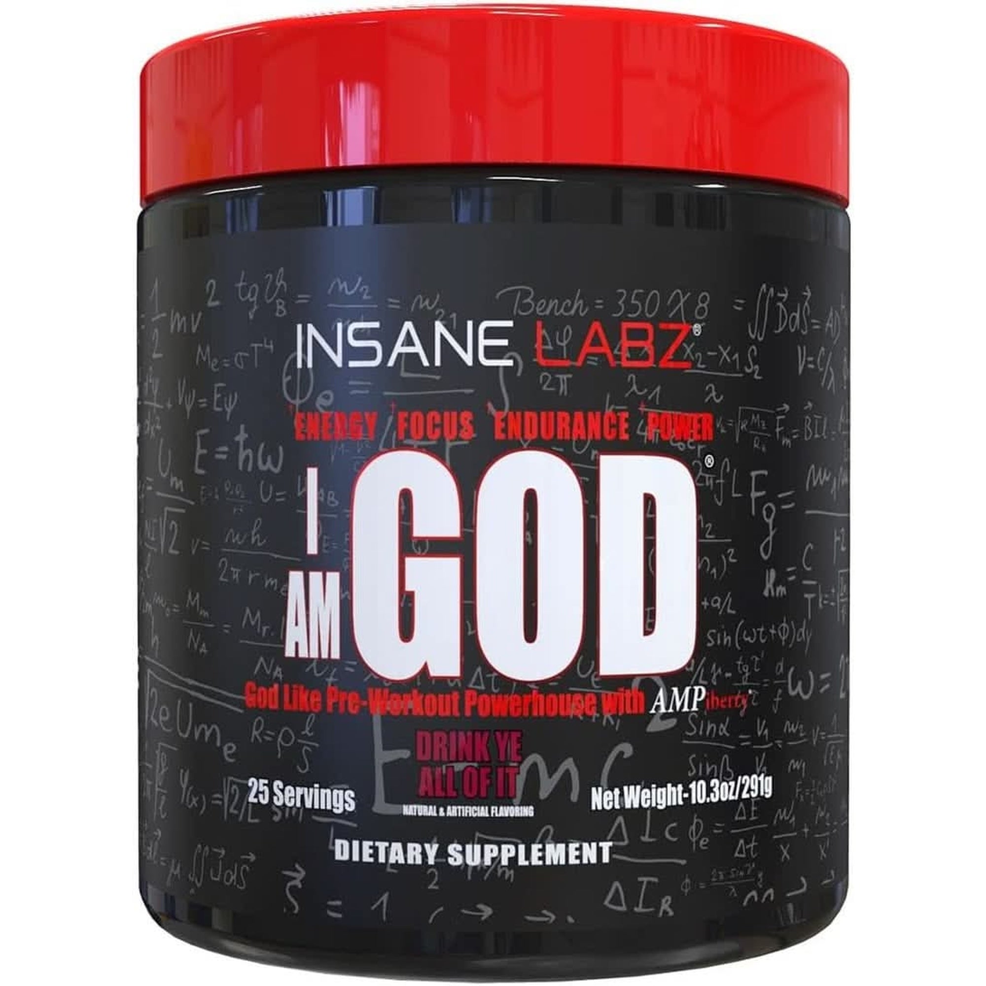 Insane Labz I Am God Pre Workout, High Stim Pre Workout Powder Loaded with Creatine and DMAE Bitartrate Fueled by Ampiberry, Energy Focus Endurance Muscle Growth,25 Srvgs,Drink Ye All of It