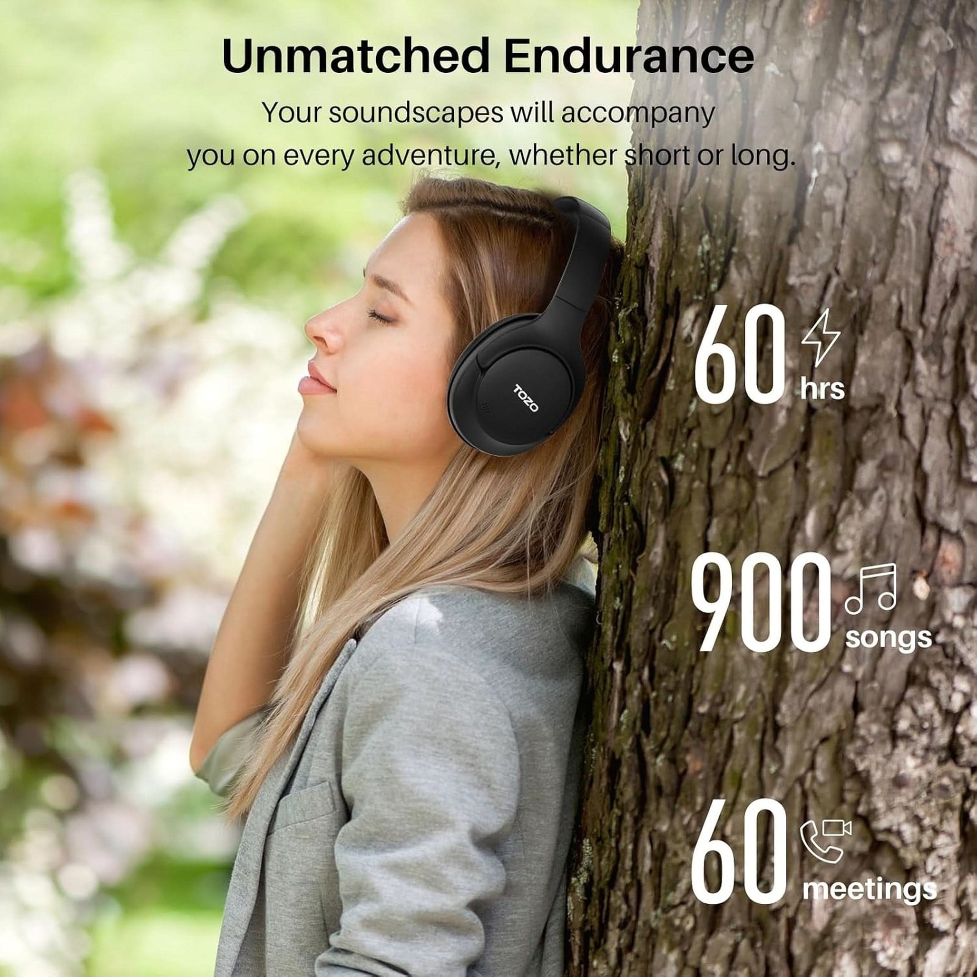 TOZO HT2 Hybrid Active Noise Cancelling Headphones, Wireless over Ear Bluetooth Headphones, 60H Playtime, Hi-Res Audio Custom EQ via App Deep Bass Comfort Fit Ear Cups, for Home Office Travel