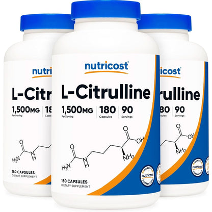 Nutricost L-Citrulline 1500Mg, 180 Capsules - 750Mg per Capsule, Gluten Free, Non-Gmo, Packaging May Vary