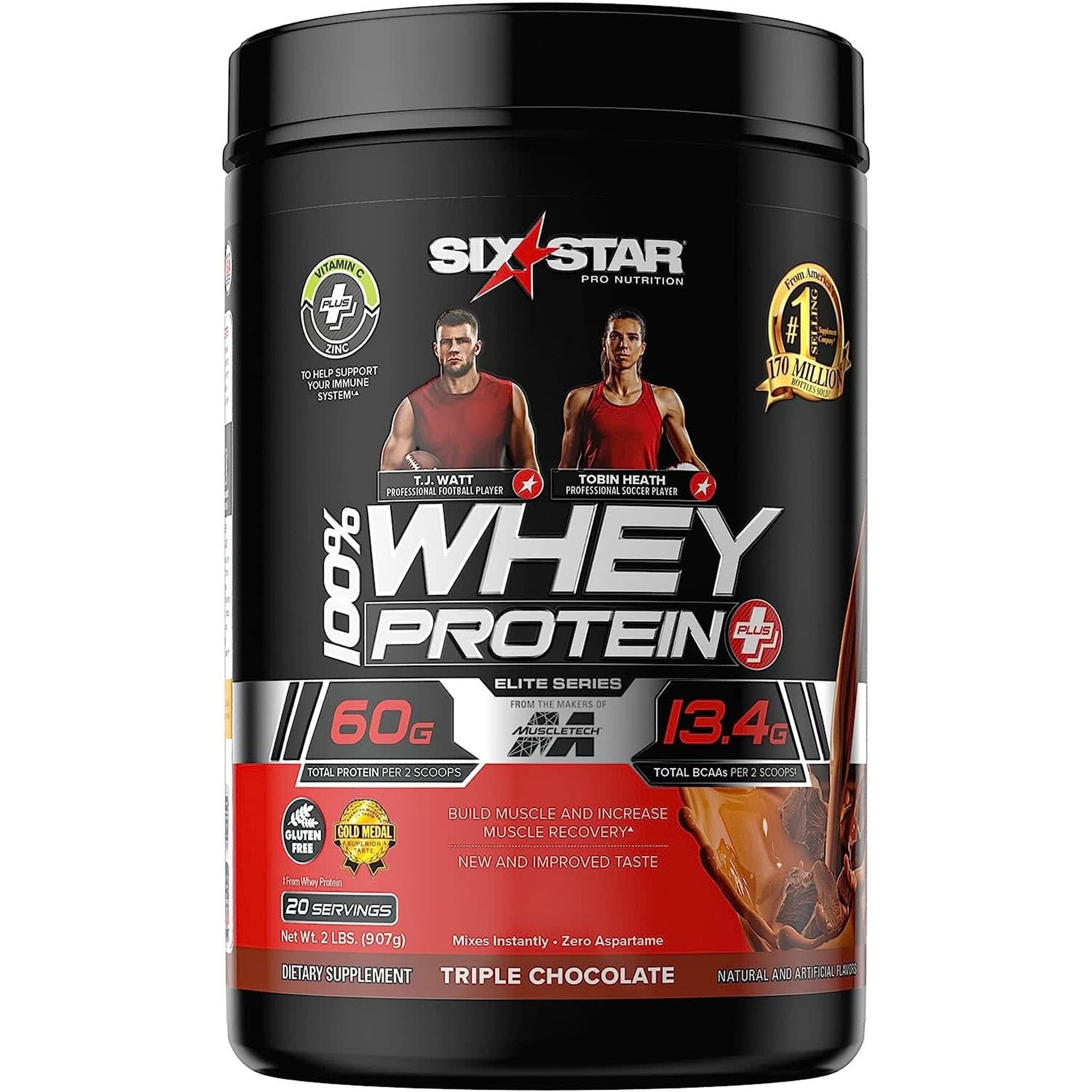 Whey Protein Powder | Six Star Whey Protein plus | Whey Protein Isolate & Peptides | Lean Protein Powder for Muscle Gain | Muscle Builder for Men & Women | Triple Chocolate, 1.82 Lbs (826 G)