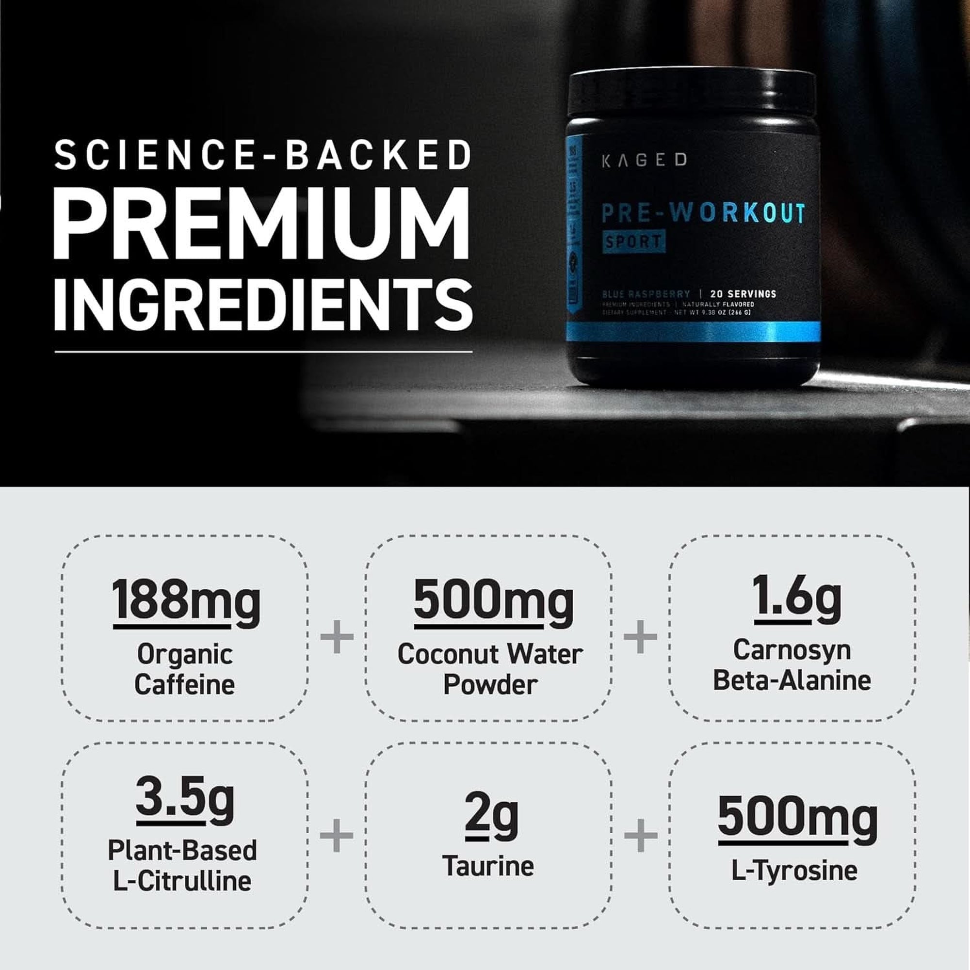 Kaged Pre-Kaged Sport Pre Workout Powder | Blue Razz | Energy Supplement for Endurance | Cardio, Weightlifting Sports Drink | 20 Servings