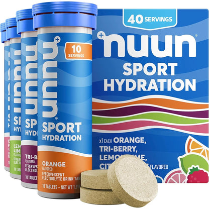 Nuun Sport Electrolyte Tablets - Dissolvable in Water, Mixed Flavors | 5 Essential Electrolytes for Hydration | 1G Sugar Drink Mix | Vegan, Non-Gmo | 4 Pack (40 Total Servings)