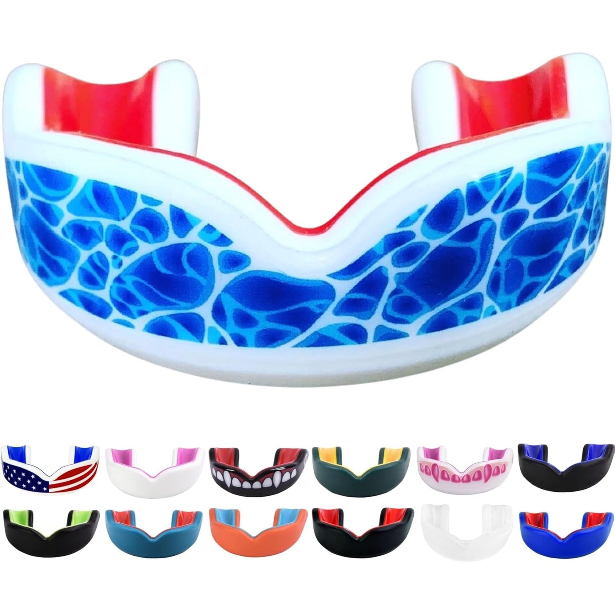 Sports Youth Mouth Guard for Kids USA Flag & Fangs & 20 Best Colors to Choose From - Youth Mouthguard Football, MMA, Karate, Flag Football, Rugby, Boxing, BJJ /W Case Youth, Strapless