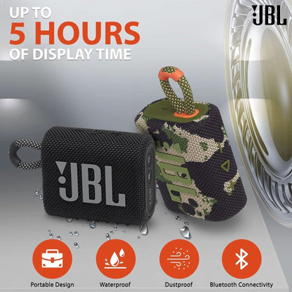 JBL Go 3 Portable Bluetooth Wireless Speaker, IP67 Waterproof and Dustproof Built-In Battery - Black - Boomph'S Comprehensive Ultimate Performance Cloth Solution for Your On-The-Go Sound Experience